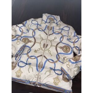 J. McLaughlin SZ XS Rexx Puffer Jacket Egg Shell Blue Brown Gold $398 Msrp